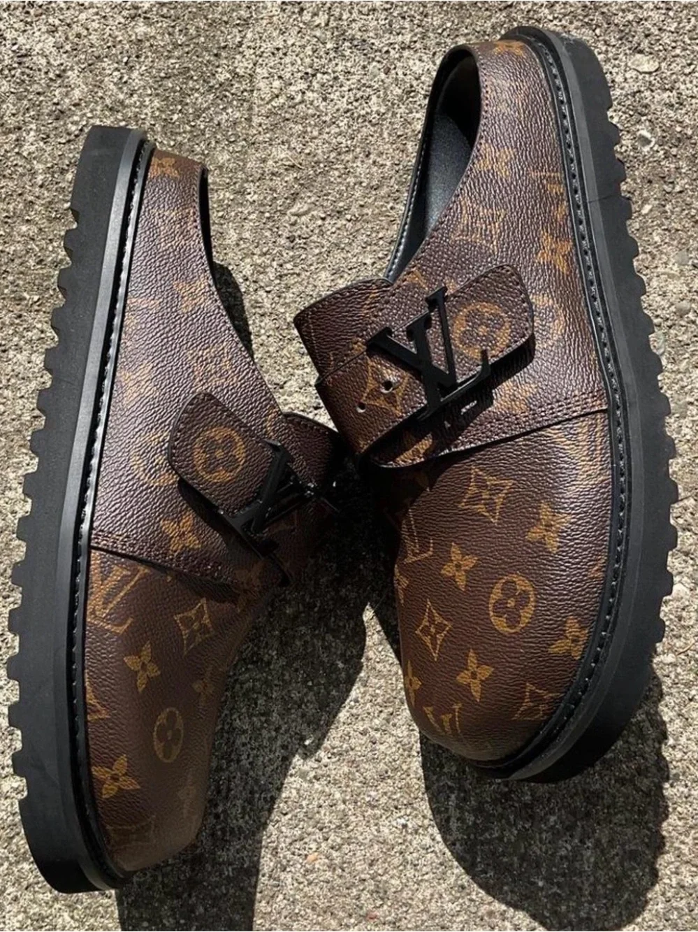 Louis Vuitton Brown Monogram Leather LV Buckle Slip-On Loafers
